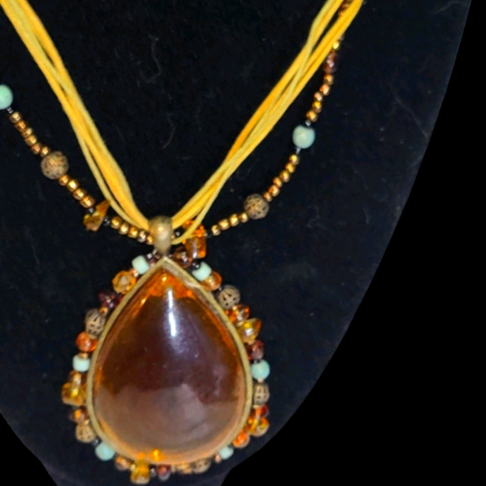 You&I Amber Colored Acrylic Teardrop Pendant Necklace 16"-18"